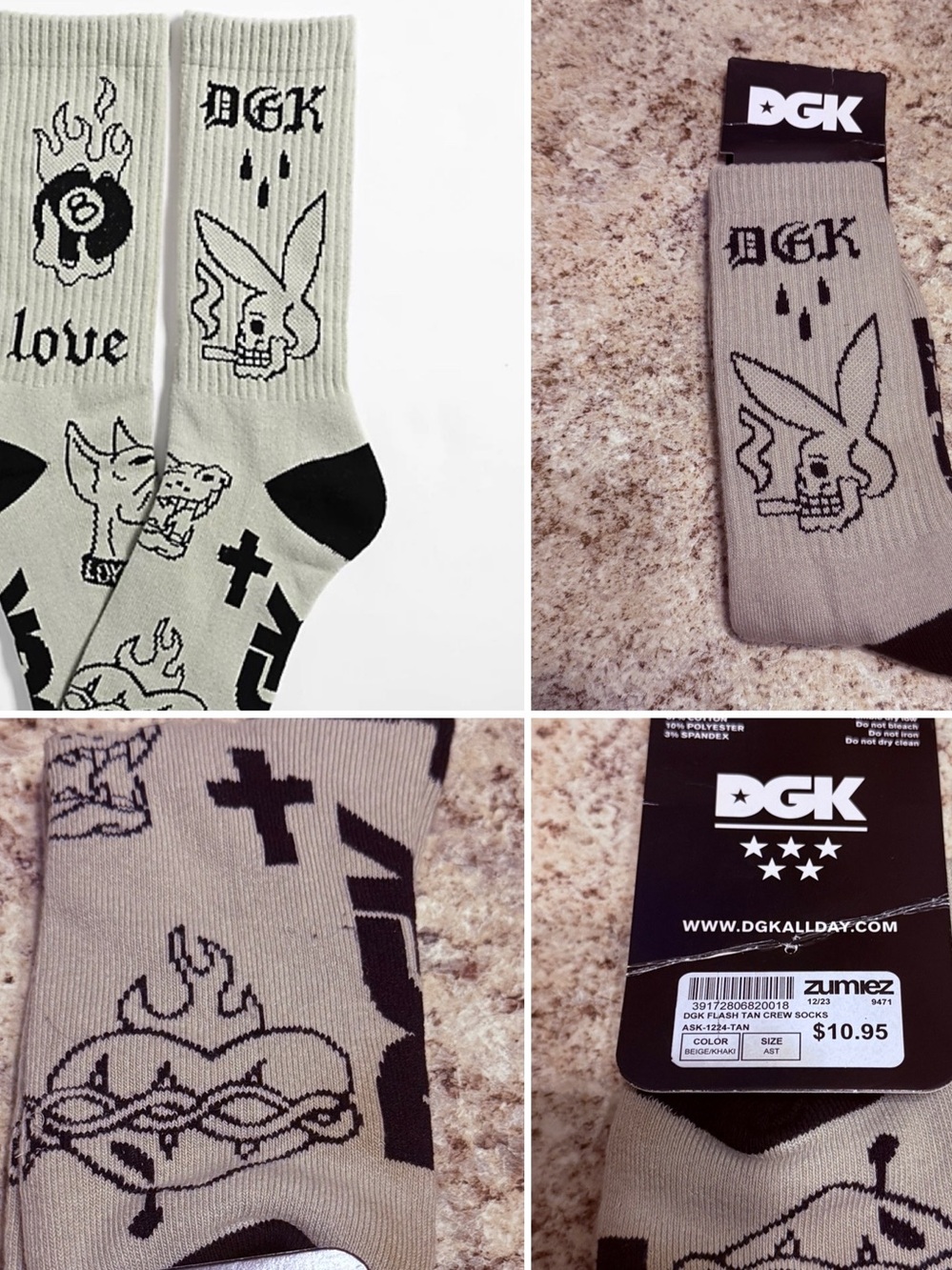 DGK Flash crew socks showcasing an all-over tattoo graphic print Zumiez